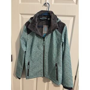 Free Country New Women's Softshell Hooded Jacket Pockets Aqua Green Dye XL